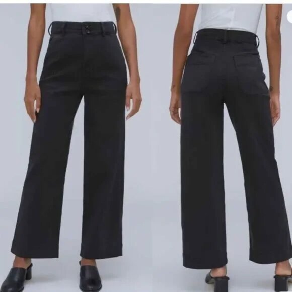NWT Everlane The Organic Wide Leg Pant in Black Size 00 - Picture 1 of 8